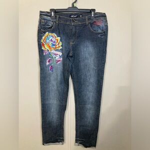 Vintage Ed Hardy Floral Embroidered Jeans, Size 32